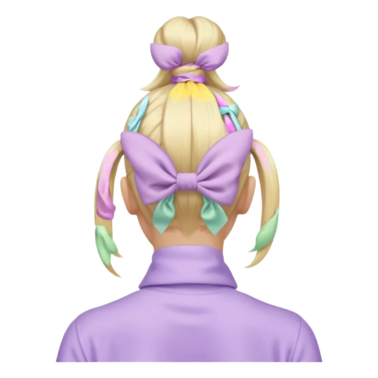 back view of a high blonde ponytail with a pastel lilac scrunchie, iOS Apple emoji style sticker