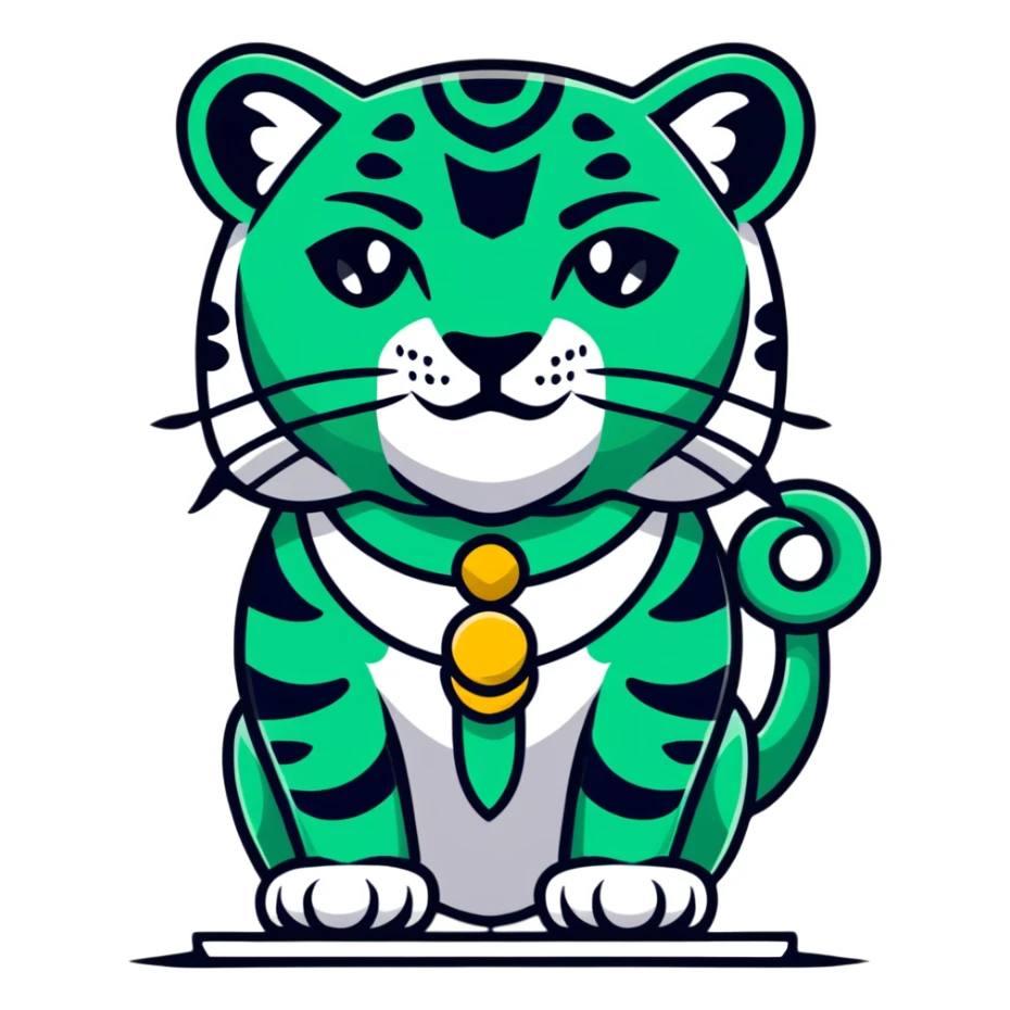 Maya sacred jaguar messenger - important message, perfect geometric lines like hieroglyphics, ONLY white and deep green colors, no other colors, flat design sticker
