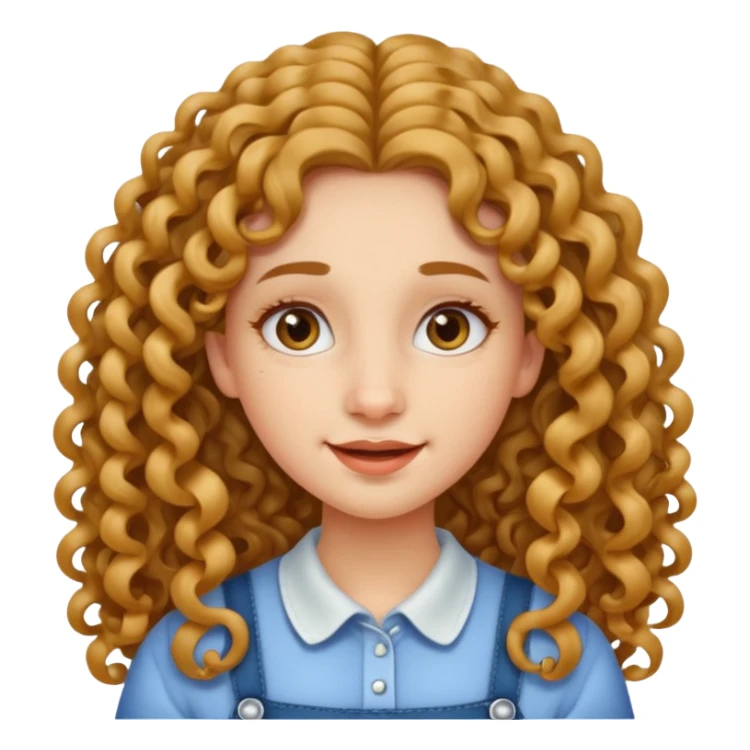 create a frontend girl that has an oval face and very very long curly hair and has braces  and white sticker