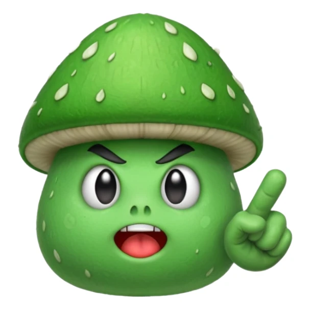 angry green mushroom giving you the middle finger sticker