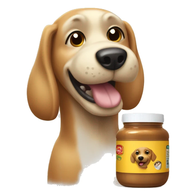 Dog with a peanut butter jar next to it sticker