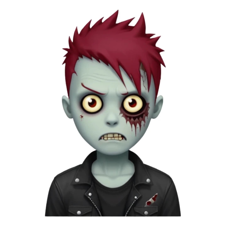 zombie boy with dark red spiky emo hair and black shirt sticker