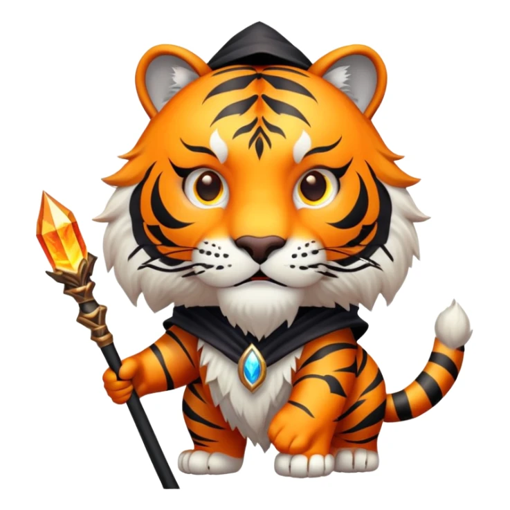 wizard tiger face with magical staff and spellcasting for Twitch emote sticker