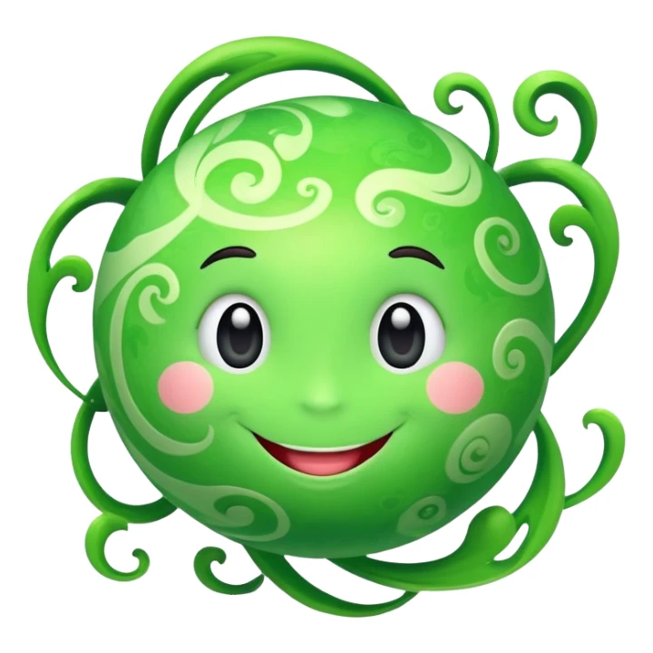 bright green planet with swirls and a cute happy smiling face with rosy cheeks sticker