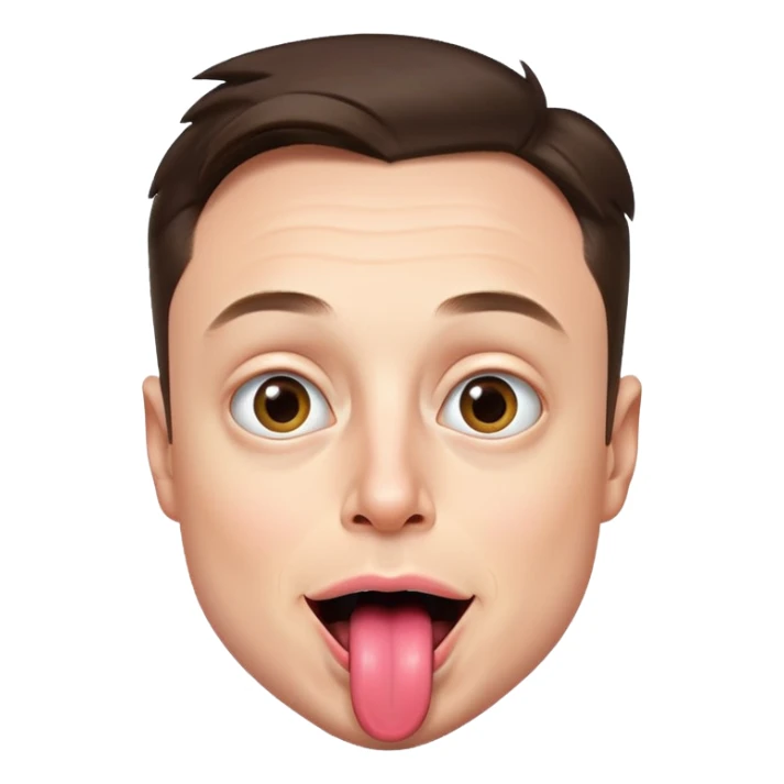 playful Elon Musk, big eyes, large tongue sticking out sticker