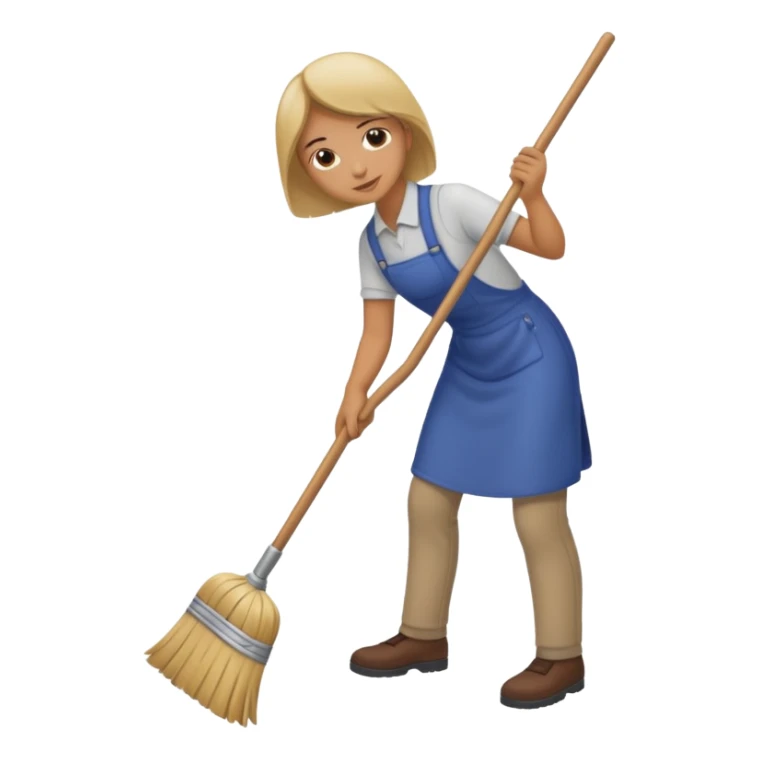 Person sweeping the floor with one broom sticker