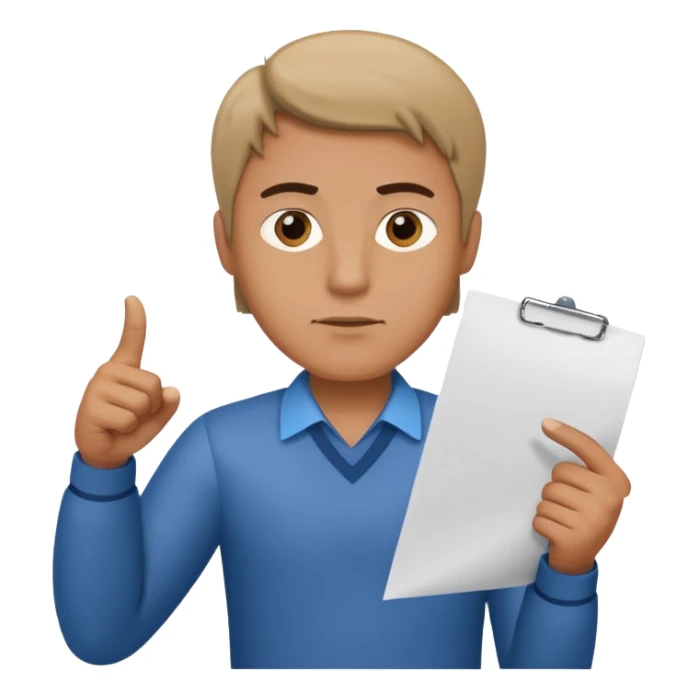 A man stands with a serious face and points his finger at his hand holding papers sticker
