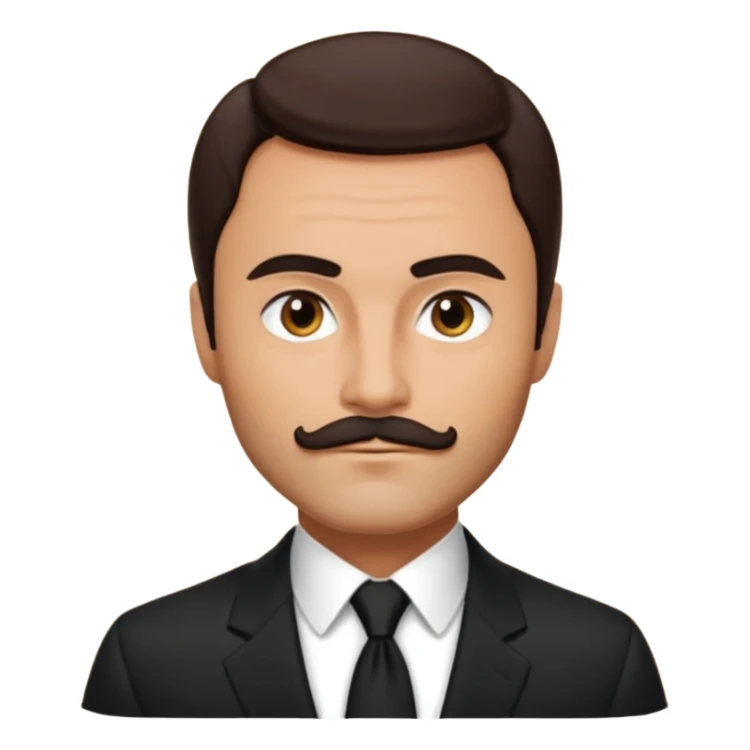 John Saxon with dark brown hair and short mustache, black suit, tan skin sticker