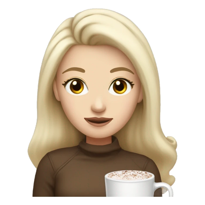 white girl with Ash-blond hair and gray eyes and a hot chocolate sticker
