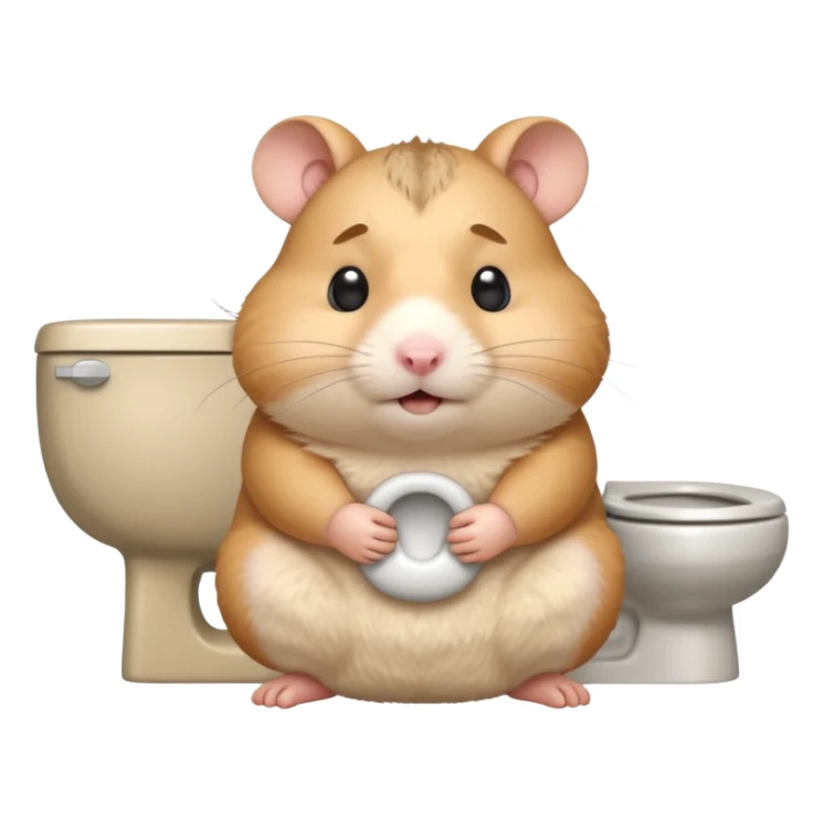 Cute chubby cartoon-style hamster sitting on toilet pooping looking as if he had an accident sticker