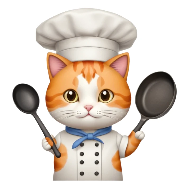 calico cat with a frying pan and chefs hat sticker