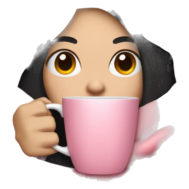 white girl with black straight hair inside a pink blanket sipping coffee eyes closed sticker