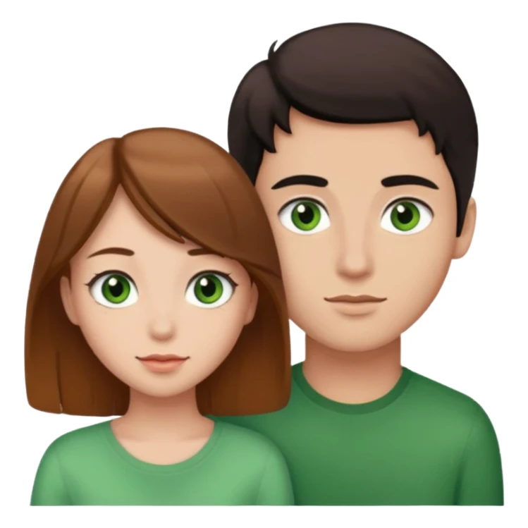 A boyfriend with light brown hair and green eyes next to his girlfriend with brown eyes and black hair sticker