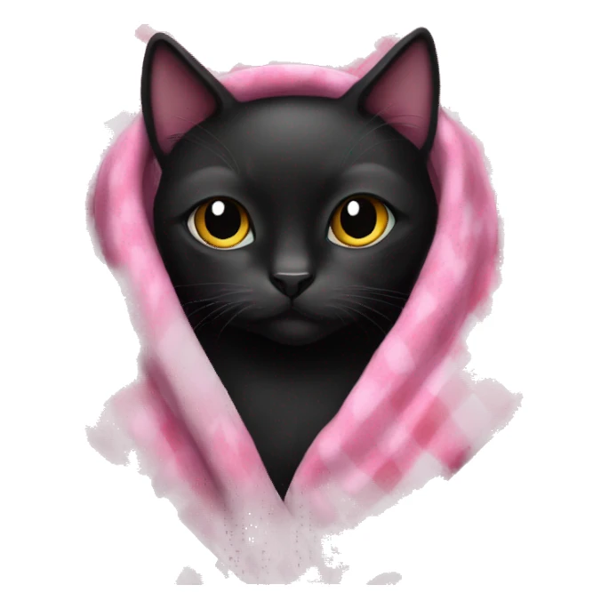Black cat cozy in pink blanket sticker
