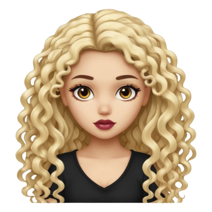 split dye leftside blonde rightside black long curly hair, pretty pale Latina bratz baddie sticker