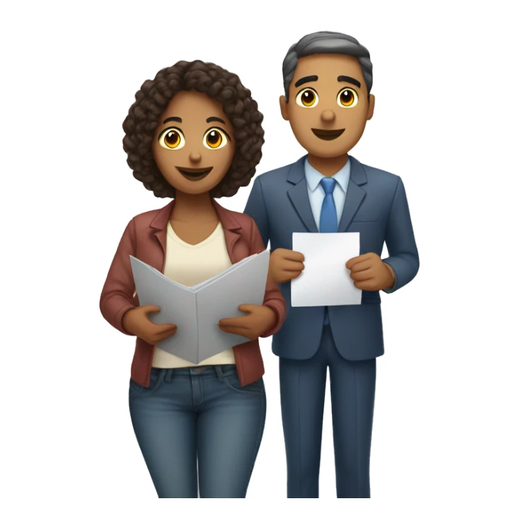 Hispanic man holding a document near an afroamerican woman sticker