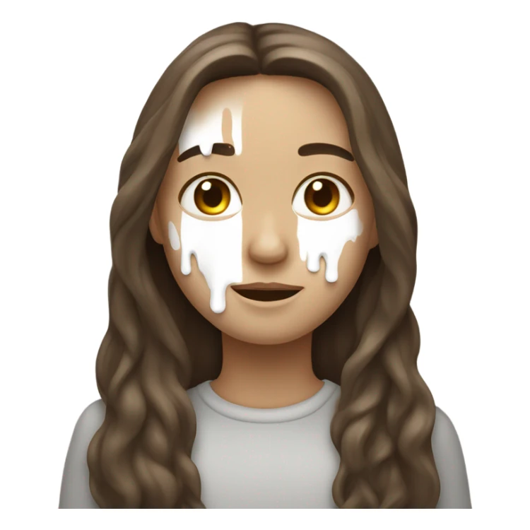 Drip White paint from face long brown hair sticker