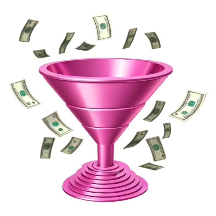 futuristic pink sales funnel with pink dollars inside sticker
