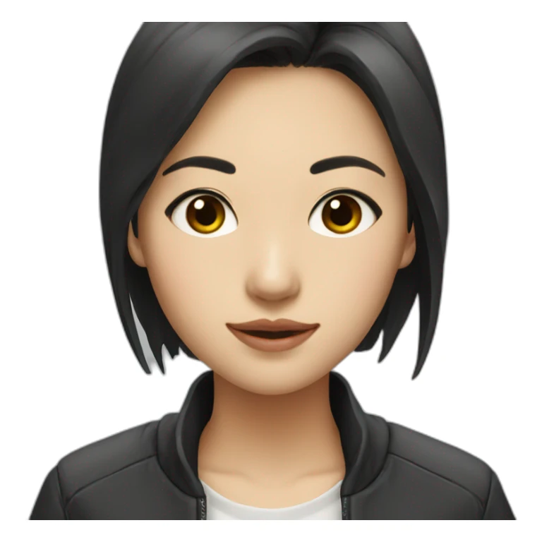 Asian girl in a dark jacket teaccher sticker