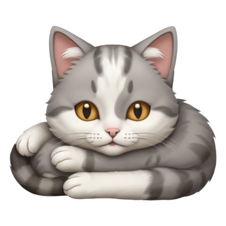 grey and white small cat with its eyes closed lying down with its paw holding up his head sticker