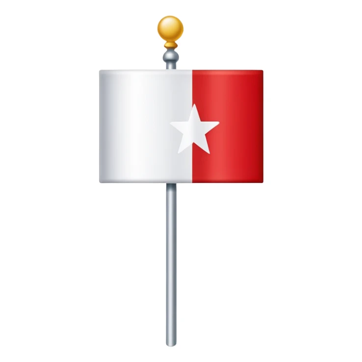 Create a simple emoji-style country flag. The flag should have two vertical white rectangles on the left and right sides, and a solid red area in the center. In the middle of the red area, place a single white star, centered and sized proportionally to the space. sticker