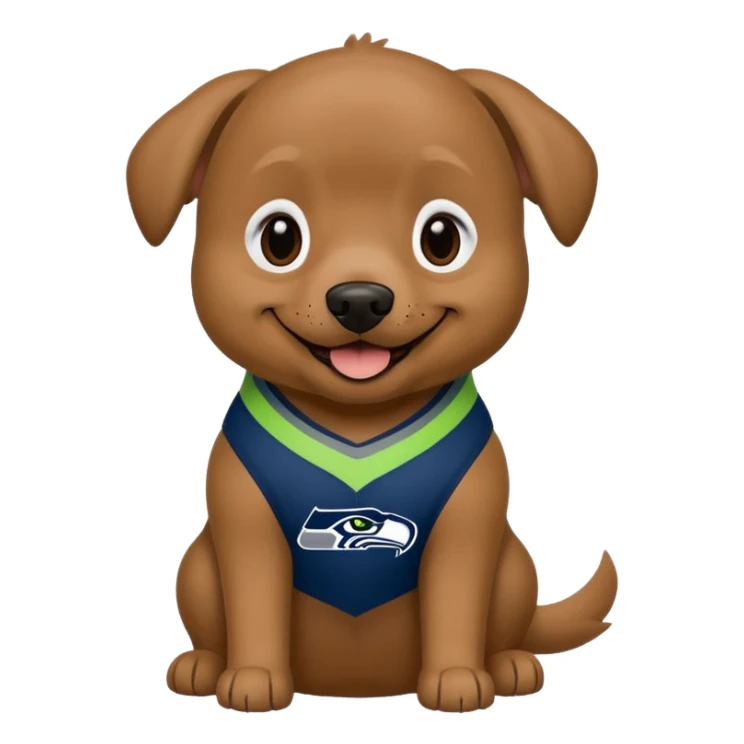Dark Brown tan dog with Seattle Seahawks gear sticker