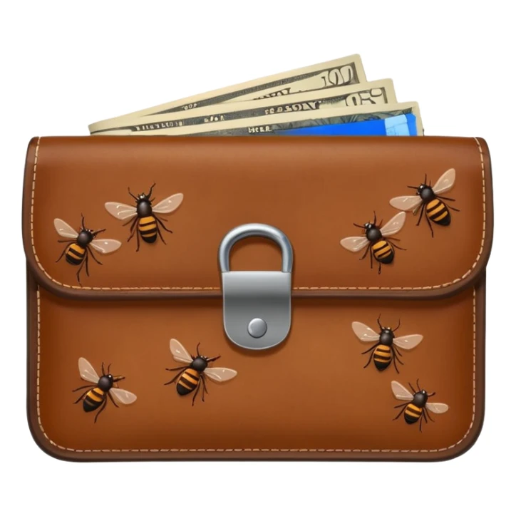A wallet with flies coming out of it sticker