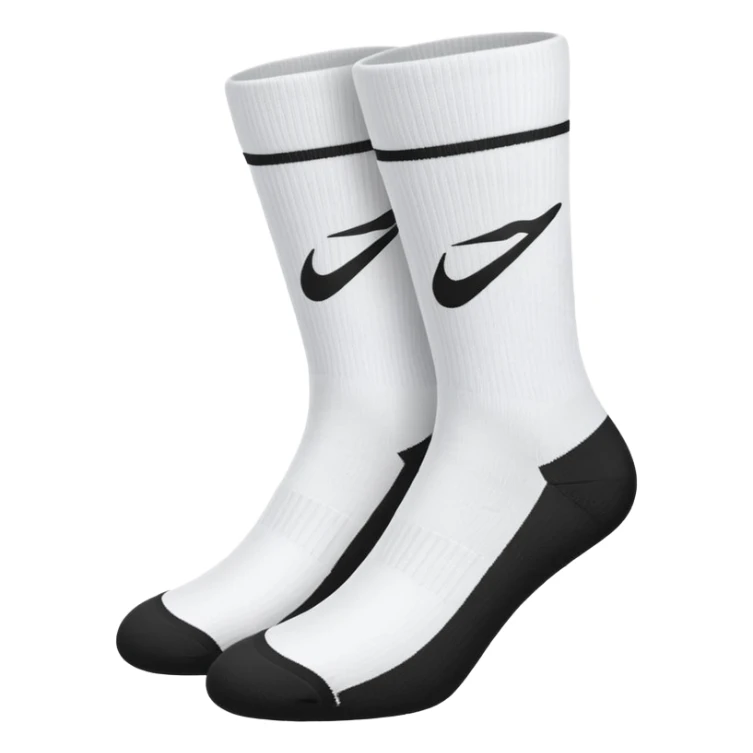 pair of white socks with black swoosh logo sticker