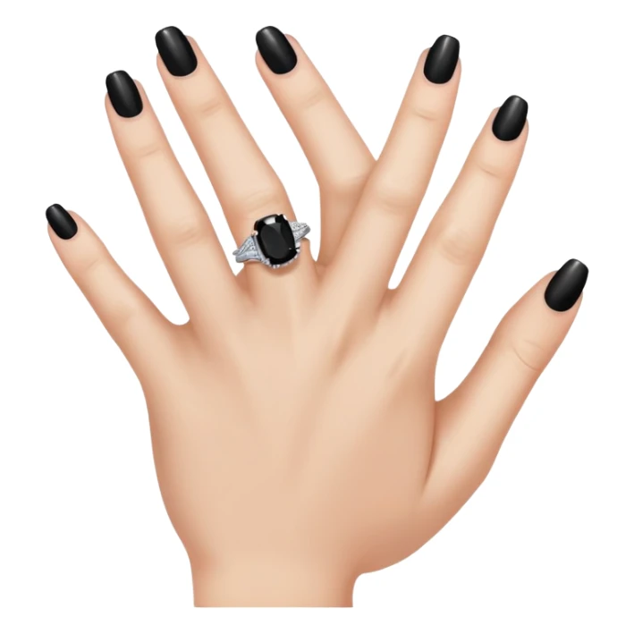 mão feminina com unhas pintadas de preto mostrando a aliança sticker