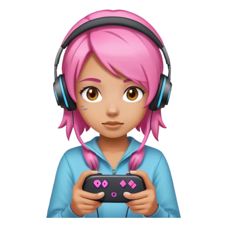 Tan girl with pink hair playing video games  sticker