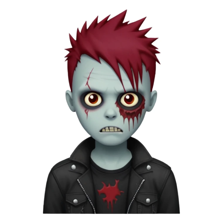 zombie boy with dark red spiky emo hair and black shirt sticker