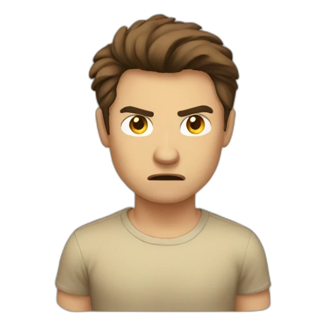 Man brown hair beige t-shit angry face sticker