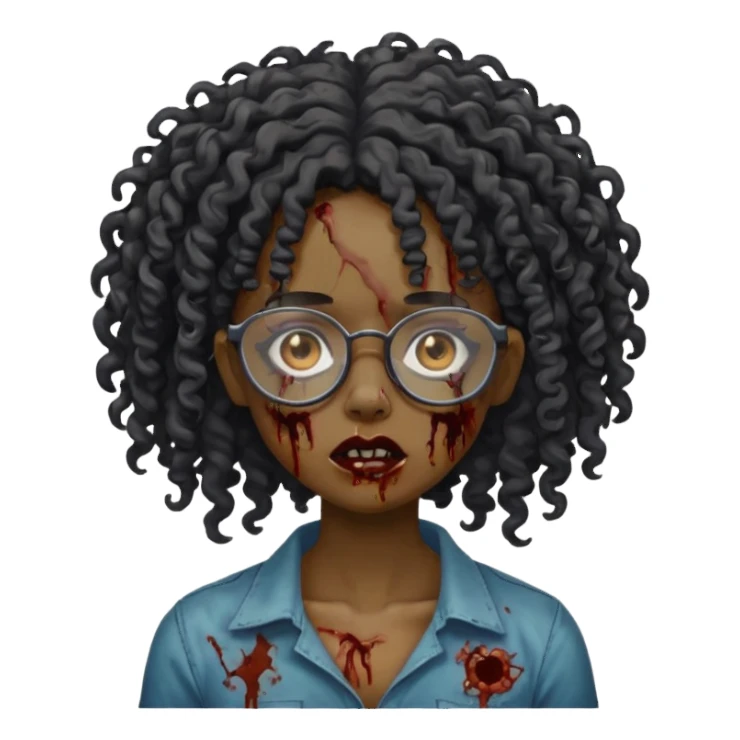 black zombie girl with glasses and curly hair sticker
