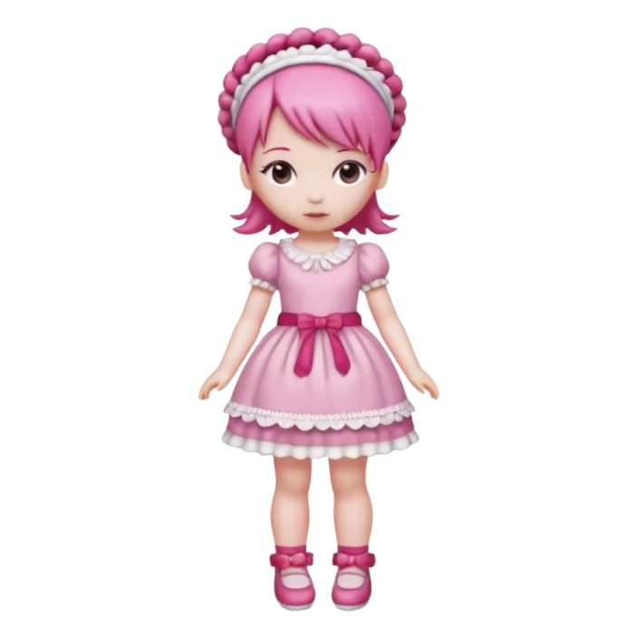 Isolated detaile illustration incredibly raspberry torte doll figurine full body with pink hair and a raspberry hairband sticker
