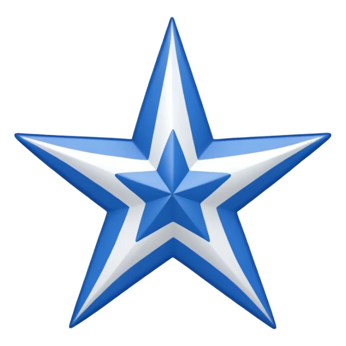 Recreate an image with a red background and a wide white diagonal stripe running from the top left corner to the bottom right corner. At the center of the white stripe, place a blue five-pointed star. sticker