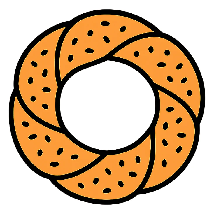 simit bread, color outline icon style, black outlines, subtle color fill sticker