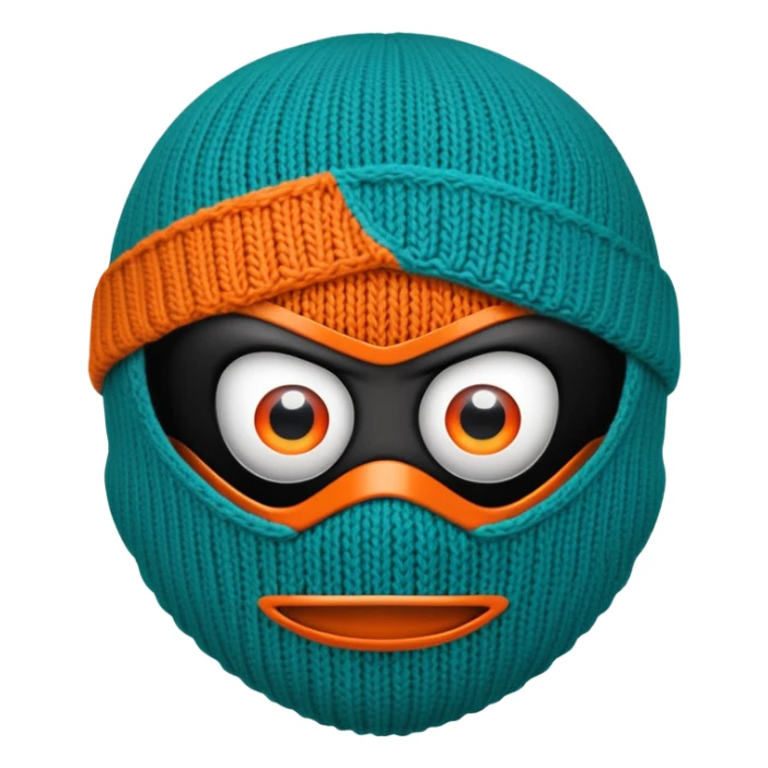 teal and orange ski mask with evil eyes sticker