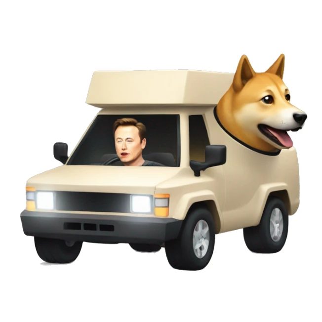 Elon musk driving in the cyber truck with the doge sticker