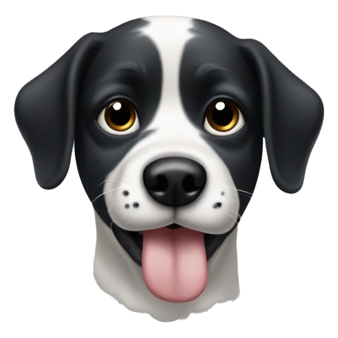 black and white dog with one small black eye patch and one big black eye patch sticking tongue out sticker