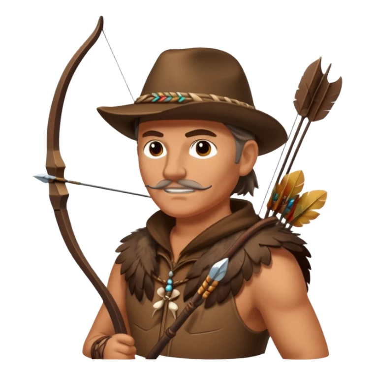 The classic middle-aged hunter with a bow and arrow on his back, dressed in brown with decorations made of feathers or bone teeth sticker