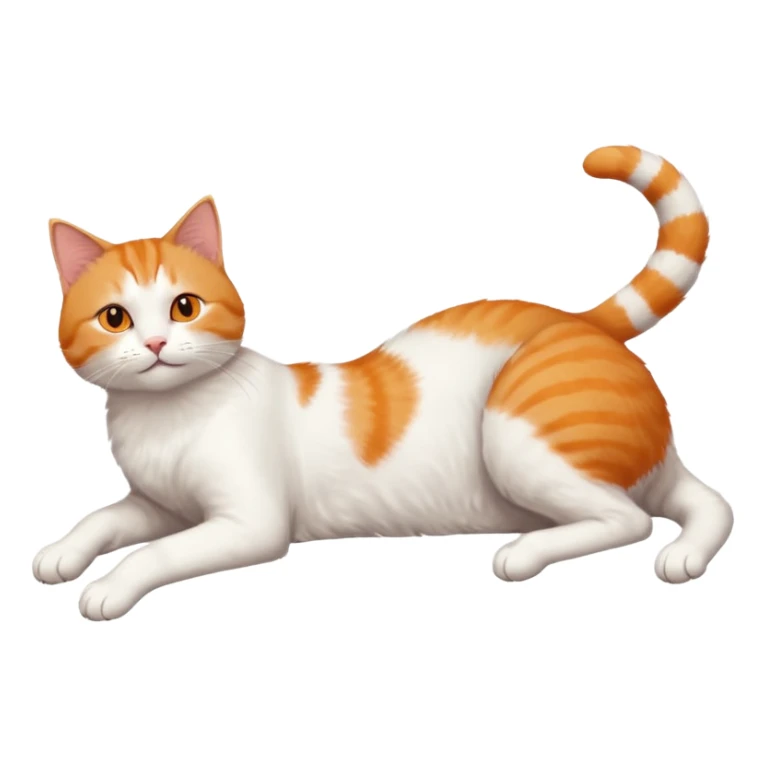ginger and white cat with orange eyes doing a big extremely long stretch reaching up into the air with arms and legs side by side together straight and overextended whilst lying on its side sticker