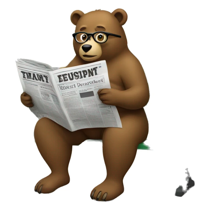Bear sitting on a park bench wearing glasses reading a newspaper sticker
