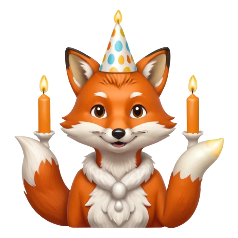 A fox wearing a birthday hat, joyfully blowing candles, portrait, bust up sticker