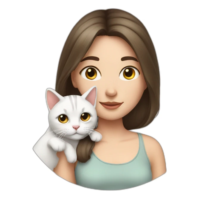 white brunette girl with a cat sticker