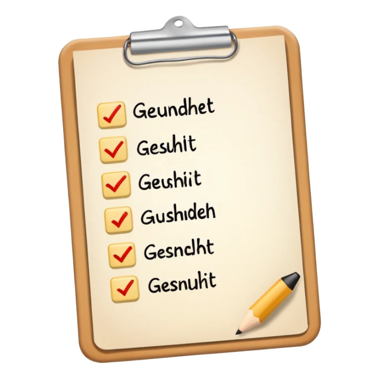 Checklist with the work "Gesundheit" on the top sticker