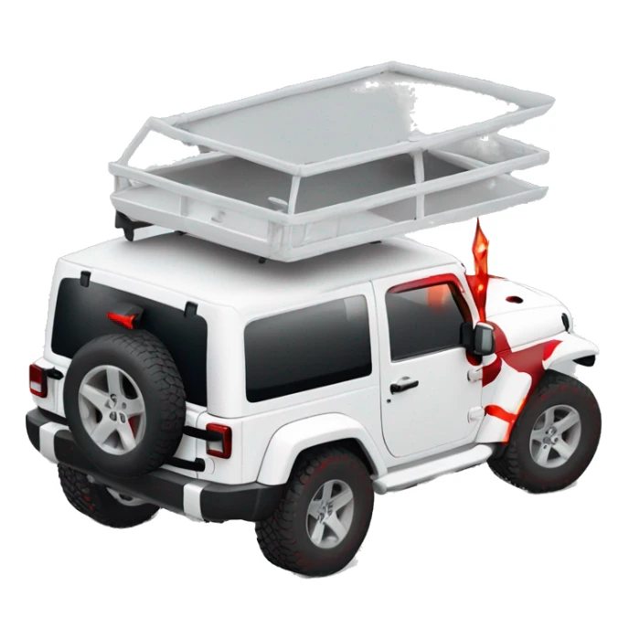 White Jeep Wrangler Rubicon with roof off and red accents  sticker