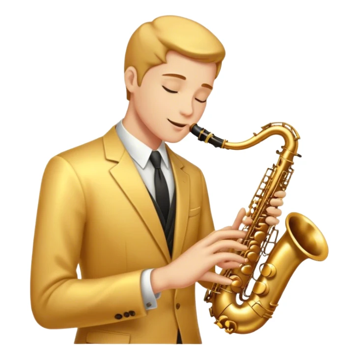 Cinematic Realistic Saxophone, smooth, curving brass body with a golden finish, soft reflections of warm light catching the details, a player’s fingers carefully pressing the keys, glowing with a jazzy, atmospheric charm. sticker