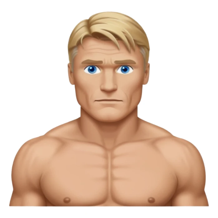 Dolph Lundgren with blue eyes, dark blonde hair, shirtless sticker