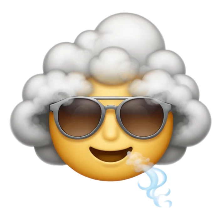 An emoji with sunglasses, exhaling a cloud of smoke.  sticker