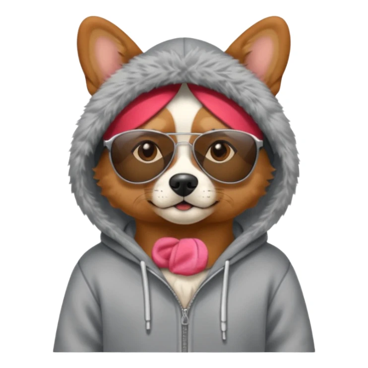 Dog wearing sunglasses in a gray hoodie sticker